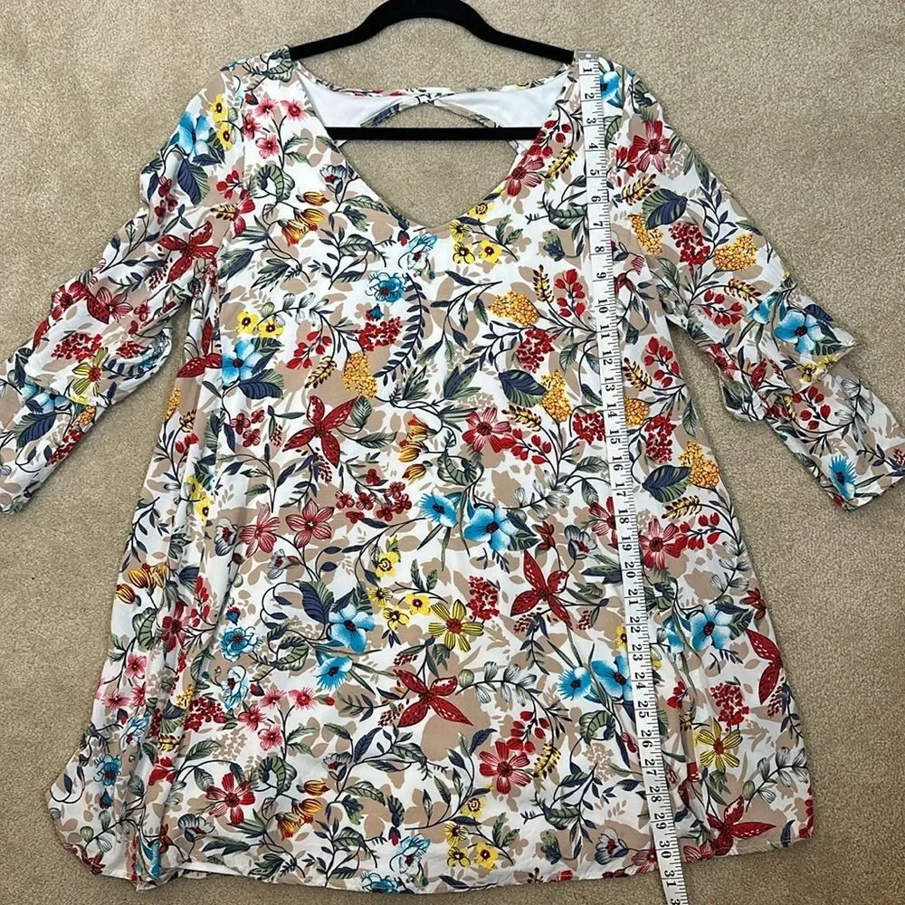 Entro Floral 3/4 Ruffle Sleeve Cottage Lined Tunic Top Mini Dress Women Small